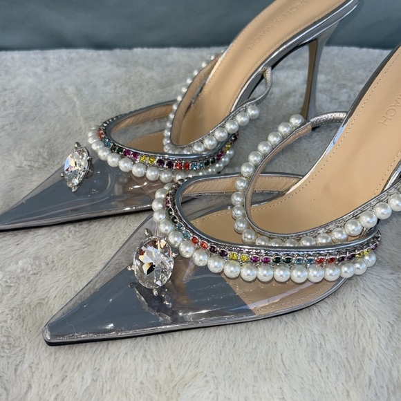 MACH & MACH Silver and Pearl Embellished Heels - Picture 11 of 11